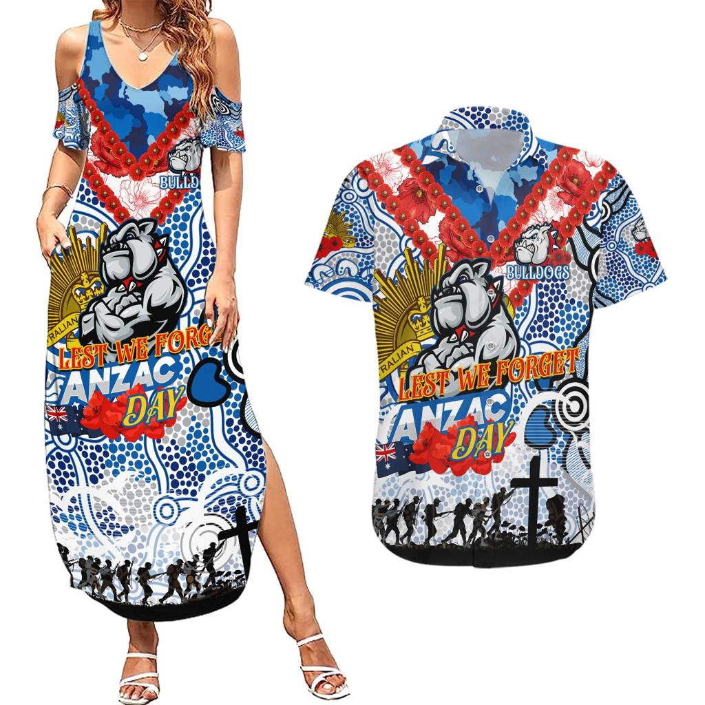 Personalised Bulldogs ANZAC Day Couples Matching Summer Maxi Dress and Hawaiian Shirt Aboriginal Rising Sun