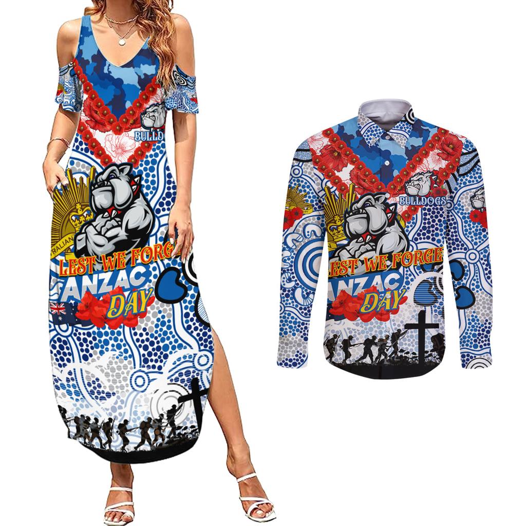 Personalised Bulldogs ANZAC Day Couples Matching Summer Maxi Dress and Long Sleeve Button Shirt Aboriginal Rising Sun
