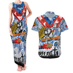 Personalised Bulldogs ANZAC Day Couples Matching Tank Maxi Dress and Hawaiian Shirt Aboriginal Rising Sun