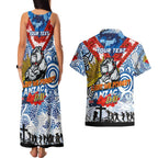 Personalised Bulldogs ANZAC Day Couples Matching Tank Maxi Dress and Hawaiian Shirt Aboriginal Rising Sun
