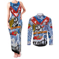 Personalised Bulldogs ANZAC Day Couples Matching Tank Maxi Dress and Long Sleeve Button Shirt Aboriginal Rising Sun