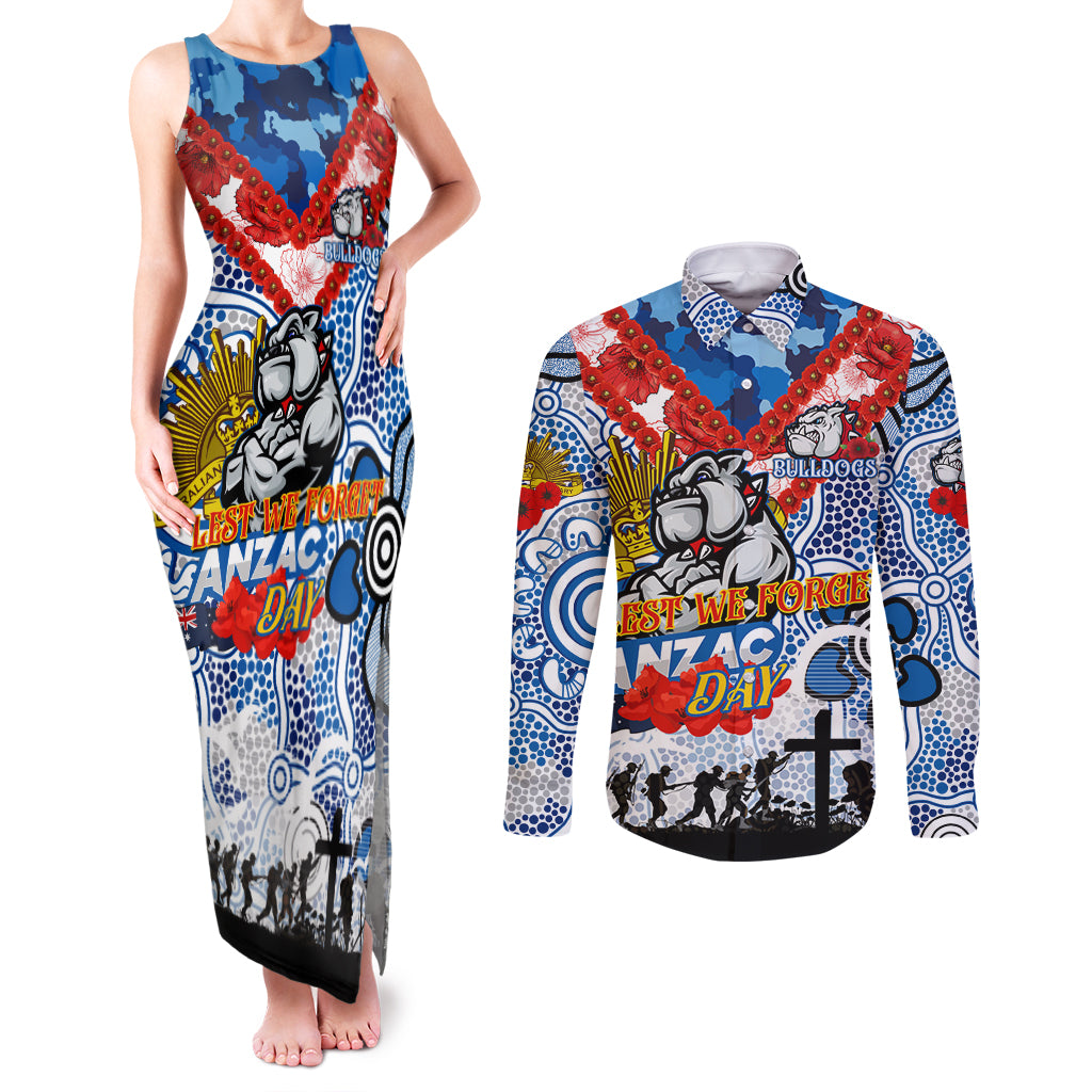 Personalised Bulldogs ANZAC Day Couples Matching Tank Maxi Dress and Long Sleeve Button Shirt Aboriginal Rising Sun