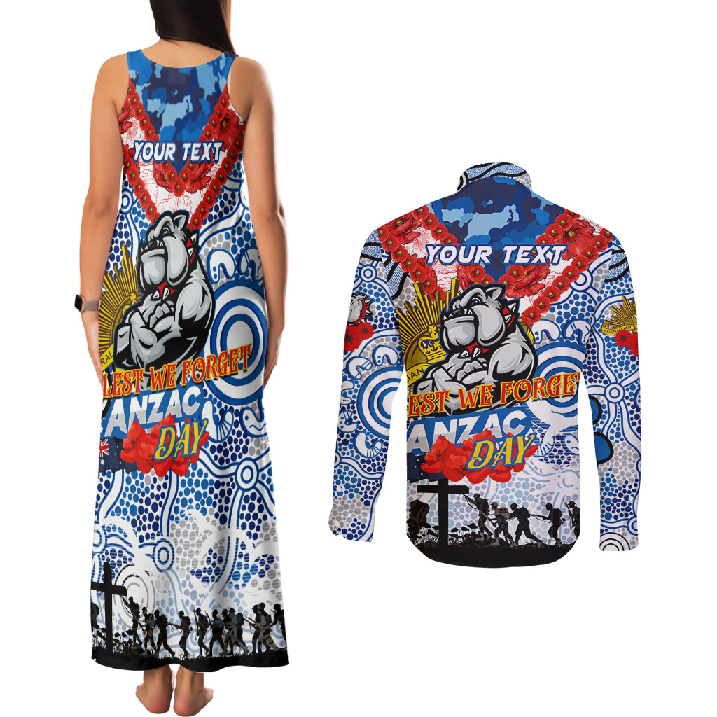 Personalised Bulldogs ANZAC Day Couples Matching Tank Maxi Dress and Long Sleeve Button Shirt Aboriginal Rising Sun
