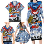 Personalised Bulldogs ANZAC Day Family Matching Long Sleeve Bodycon Dress and Hawaiian Shirt Aboriginal Rising Sun