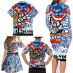 Personalised Bulldogs ANZAC Day Family Matching Long Sleeve Bodycon Dress and Hawaiian Shirt Aboriginal Rising Sun