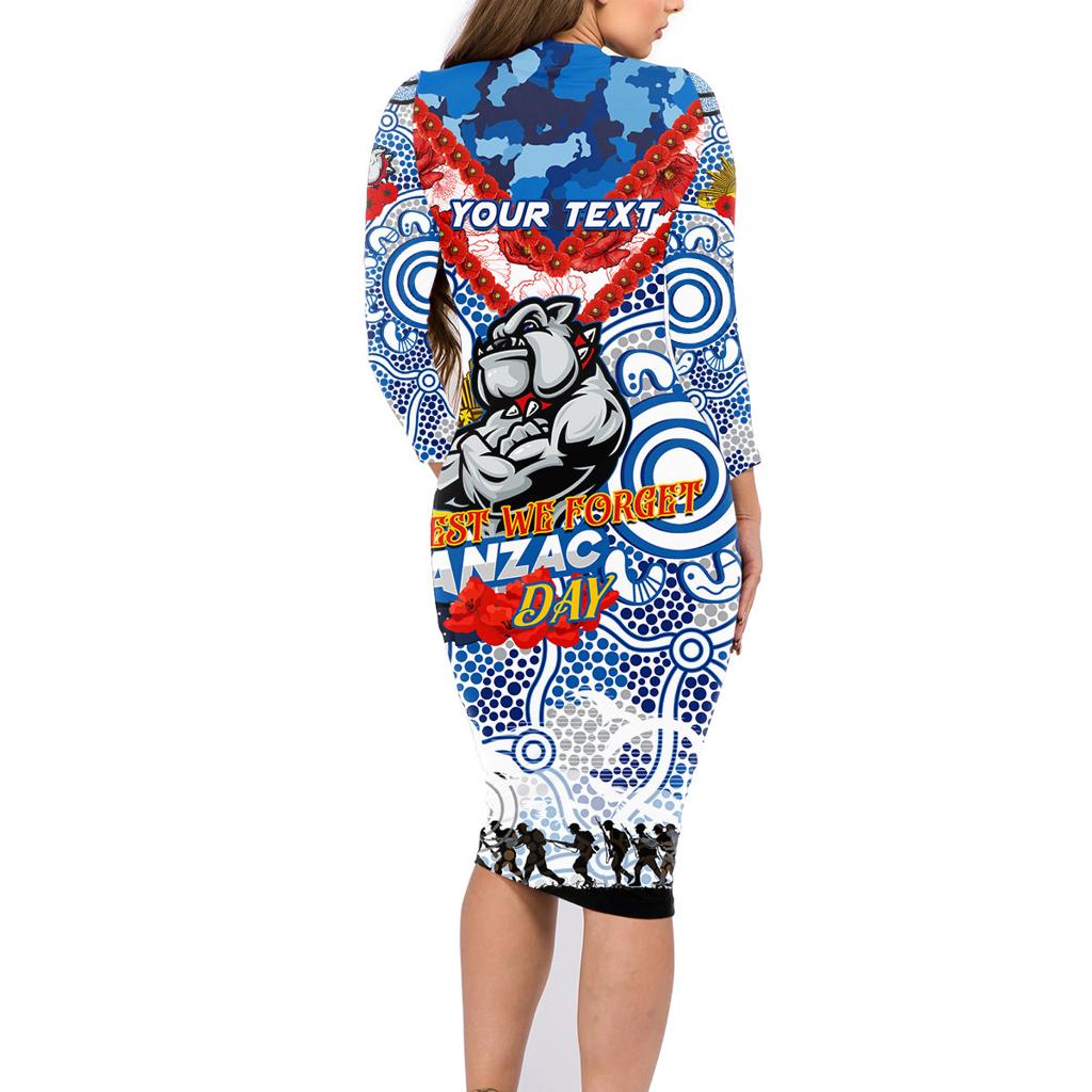 Personalised Bulldogs ANZAC Day Family Matching Long Sleeve Bodycon Dress and Hawaiian Shirt Aboriginal Rising Sun