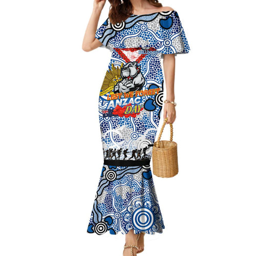 Personalised Bulldogs ANZAC Day Family Matching Mermaid Dress and Hawaiian Shirt Aboriginal Rising Sun
