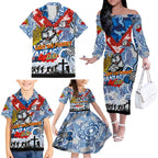 Personalised Bulldogs ANZAC Day Family Matching Off The Shoulder Long Sleeve Dress and Hawaiian Shirt Aboriginal Rising Sun