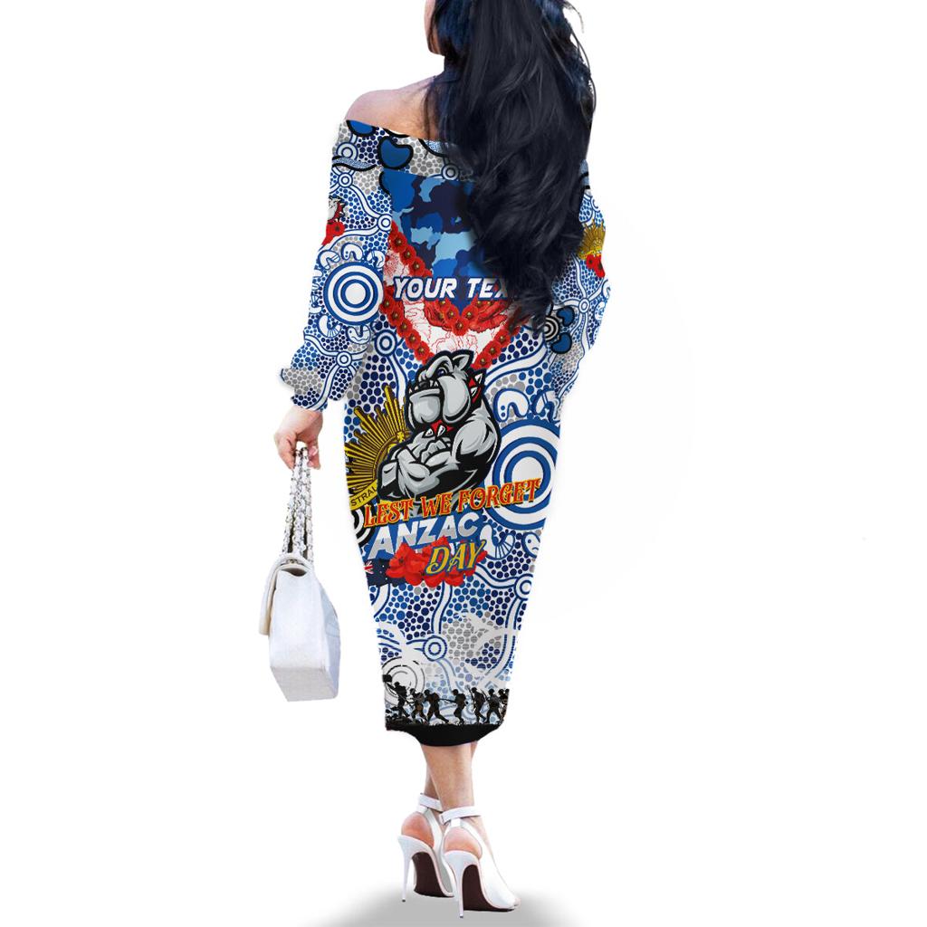 Personalised Bulldogs ANZAC Day Family Matching Off The Shoulder Long Sleeve Dress and Hawaiian Shirt Aboriginal Rising Sun