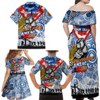 Personalised Bulldogs ANZAC Day Family Matching Off Shoulder Maxi Dress and Hawaiian Shirt Aboriginal Rising Sun