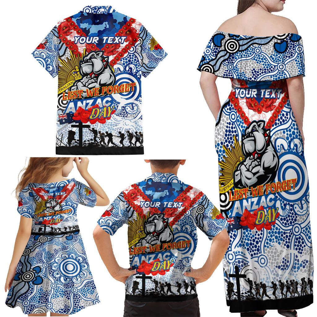 Personalised Bulldogs ANZAC Day Family Matching Off Shoulder Maxi Dress and Hawaiian Shirt Aboriginal Rising Sun