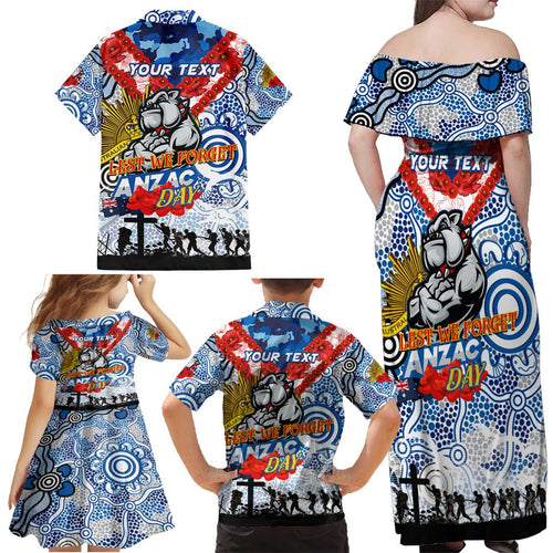 Personalised Bulldogs ANZAC Day Family Matching Off Shoulder Maxi Dress and Hawaiian Shirt Aboriginal Rising Sun