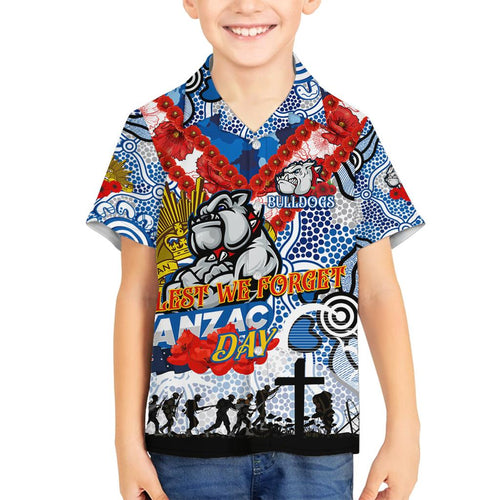 Personalised Bulldogs ANZAC Day Family Matching Off Shoulder Maxi Dress and Hawaiian Shirt Aboriginal Rising Sun