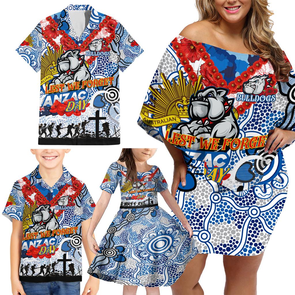 Personalised Bulldogs ANZAC Day Family Matching Off Shoulder Short Dress and Hawaiian Shirt Aboriginal Rising Sun