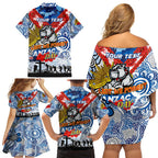 Personalised Bulldogs ANZAC Day Family Matching Off Shoulder Short Dress and Hawaiian Shirt Aboriginal Rising Sun