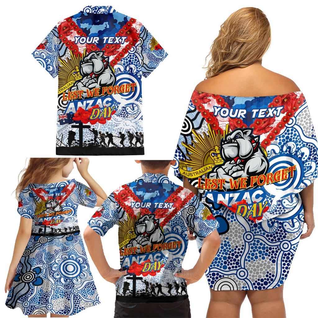 Personalised Bulldogs ANZAC Day Family Matching Off Shoulder Short Dress and Hawaiian Shirt Aboriginal Rising Sun