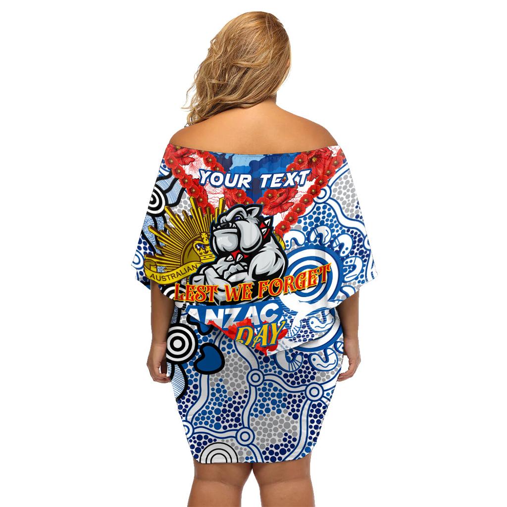 Personalised Bulldogs ANZAC Day Family Matching Off Shoulder Short Dress and Hawaiian Shirt Aboriginal Rising Sun