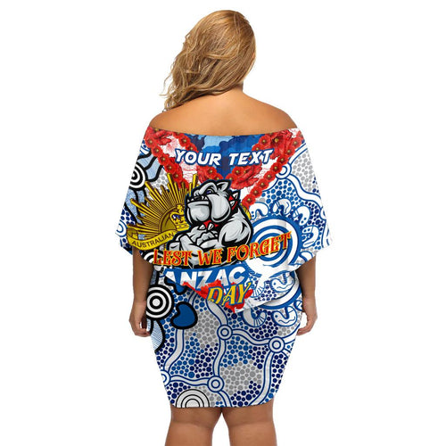 Personalised Bulldogs ANZAC Day Family Matching Off Shoulder Short Dress and Hawaiian Shirt Aboriginal Rising Sun