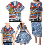 Personalised Bulldogs ANZAC Day Family Matching Puletasi and Hawaiian Shirt Aboriginal Rising Sun