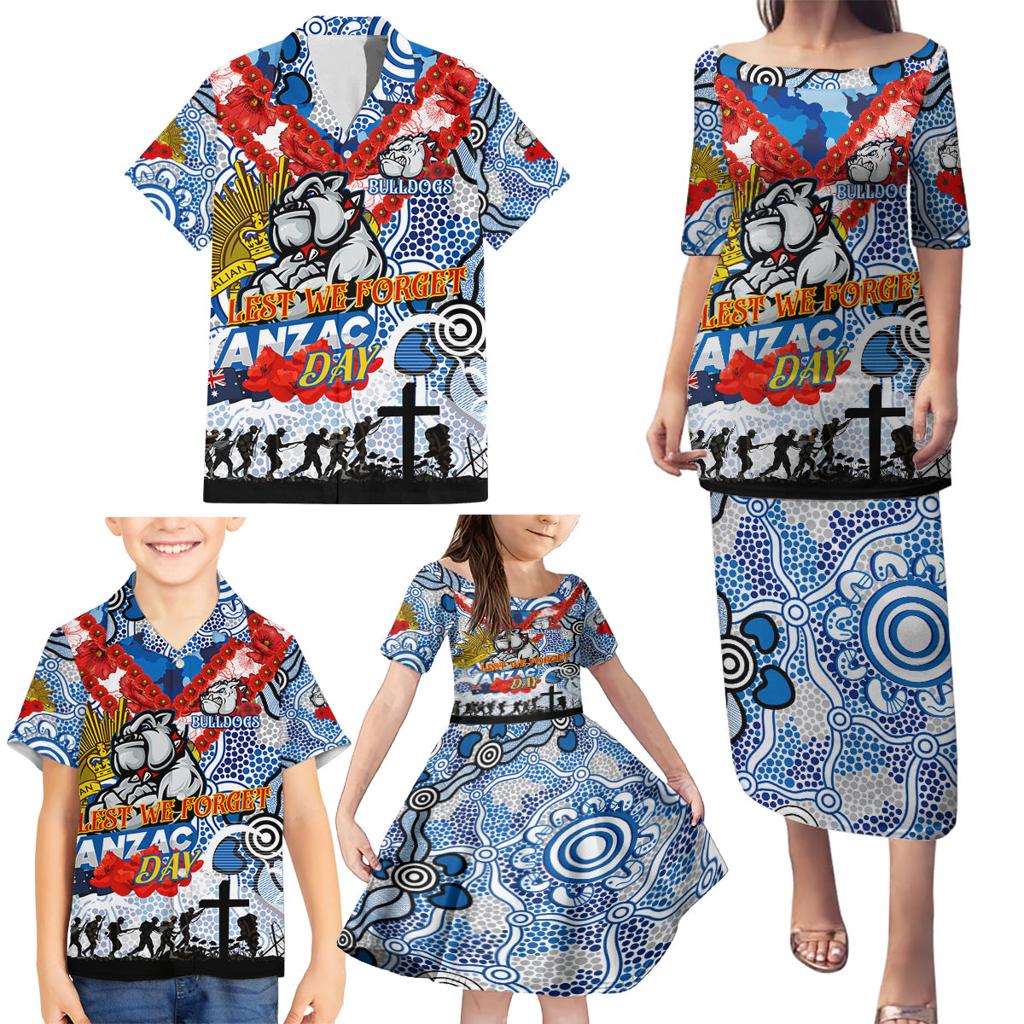 Personalised Bulldogs ANZAC Day Family Matching Puletasi and Hawaiian Shirt Aboriginal Rising Sun