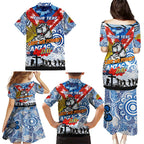 Personalised Bulldogs ANZAC Day Family Matching Puletasi and Hawaiian Shirt Aboriginal Rising Sun