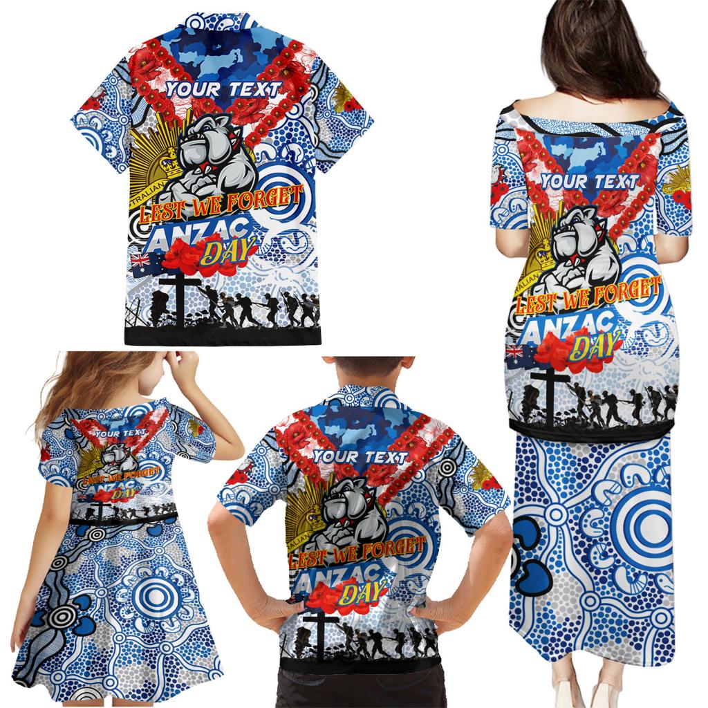 Personalised Bulldogs ANZAC Day Family Matching Puletasi and Hawaiian Shirt Aboriginal Rising Sun