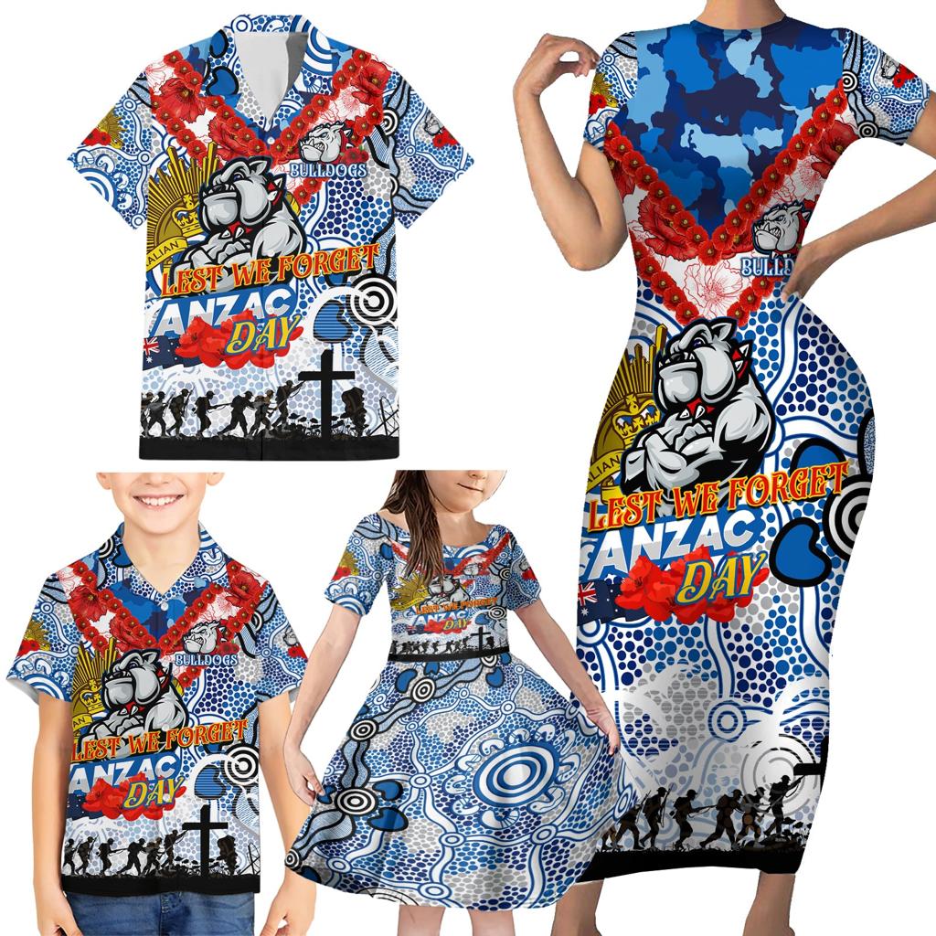 Personalised Bulldogs ANZAC Day Family Matching Short Sleeve Bodycon Dress and Hawaiian Shirt Aboriginal Rising Sun
