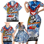 Personalised Bulldogs ANZAC Day Family Matching Short Sleeve Bodycon Dress and Hawaiian Shirt Aboriginal Rising Sun