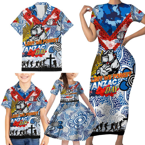 Personalised Bulldogs ANZAC Day Family Matching Short Sleeve Bodycon Dress and Hawaiian Shirt Aboriginal Rising Sun
