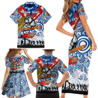 Personalised Bulldogs ANZAC Day Family Matching Short Sleeve Bodycon Dress and Hawaiian Shirt Aboriginal Rising Sun