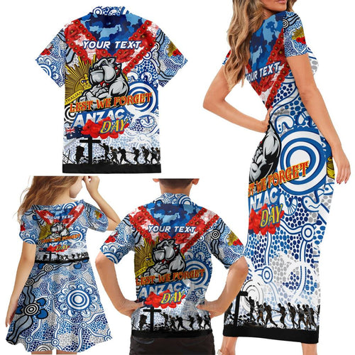 Personalised Bulldogs ANZAC Day Family Matching Short Sleeve Bodycon Dress and Hawaiian Shirt Aboriginal Rising Sun