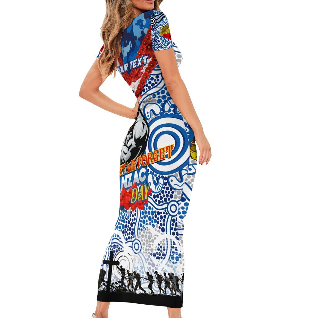 Personalised Bulldogs ANZAC Day Family Matching Short Sleeve Bodycon Dress and Hawaiian Shirt Aboriginal Rising Sun