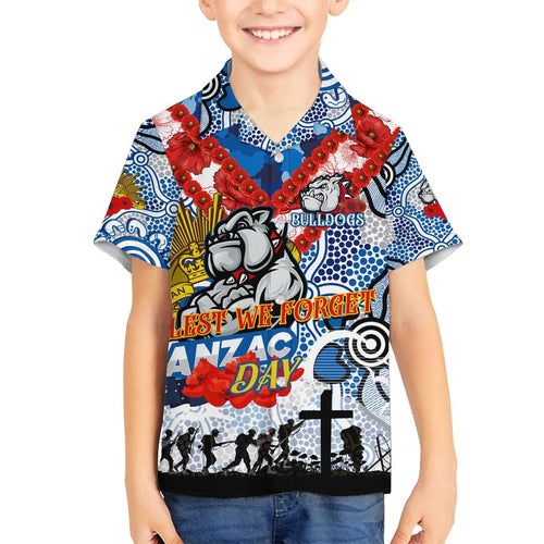 Personalised Bulldogs ANZAC Day Family Matching Short Sleeve Bodycon Dress and Hawaiian Shirt Aboriginal Rising Sun