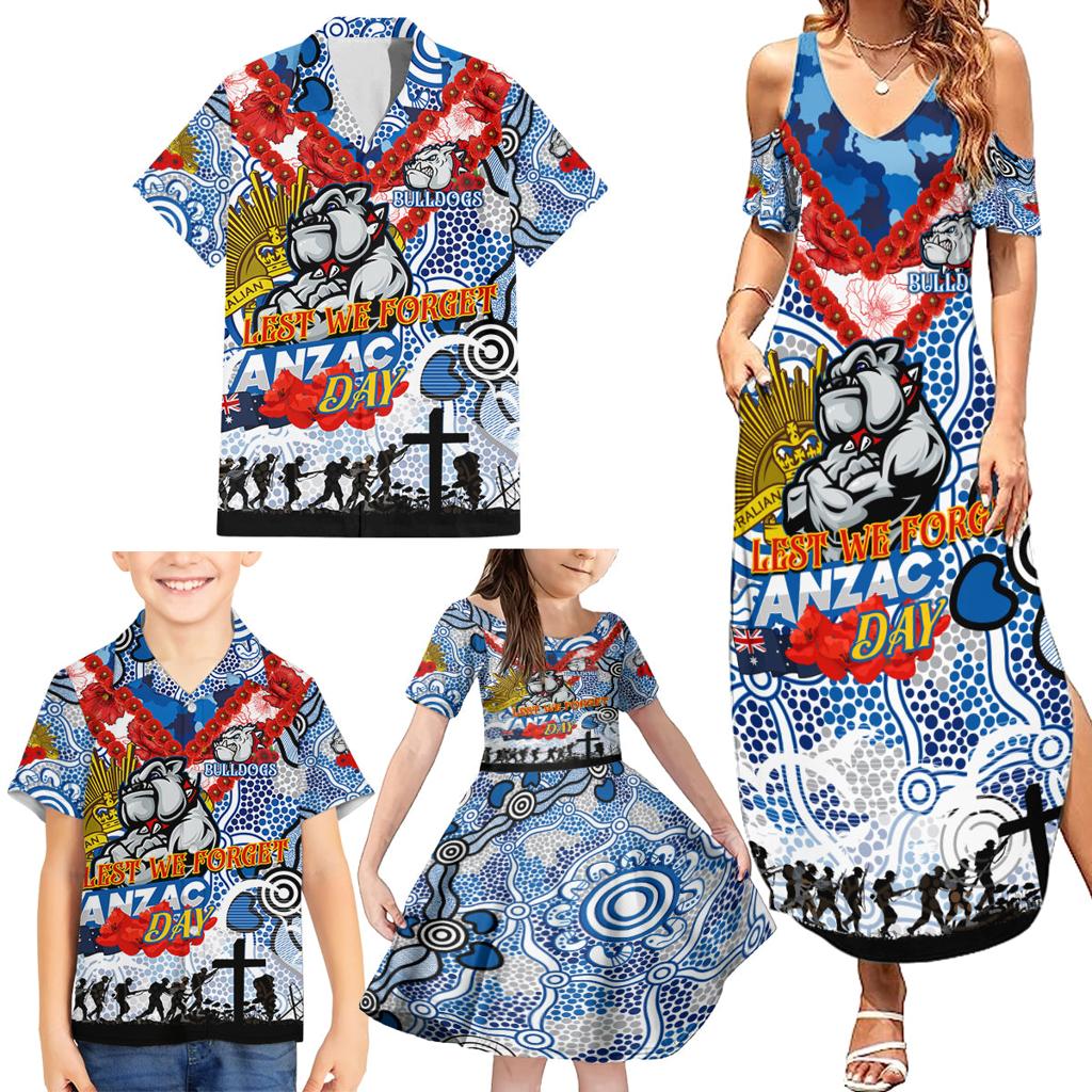 Personalised Bulldogs ANZAC Day Family Matching Summer Maxi Dress and Hawaiian Shirt Aboriginal Rising Sun