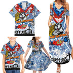Personalised Bulldogs ANZAC Day Family Matching Summer Maxi Dress and Hawaiian Shirt Aboriginal Rising Sun