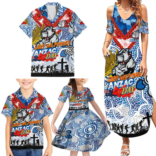 Personalised Bulldogs ANZAC Day Family Matching Summer Maxi Dress and Hawaiian Shirt Aboriginal Rising Sun