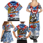 Personalised Bulldogs ANZAC Day Family Matching Summer Maxi Dress and Hawaiian Shirt Aboriginal Rising Sun