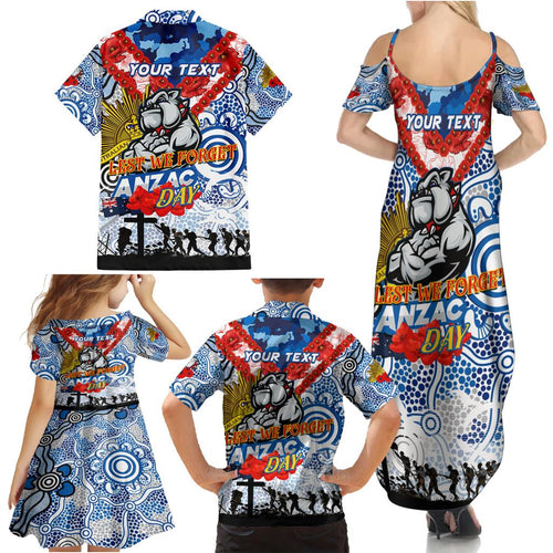 Personalised Bulldogs ANZAC Day Family Matching Summer Maxi Dress and Hawaiian Shirt Aboriginal Rising Sun