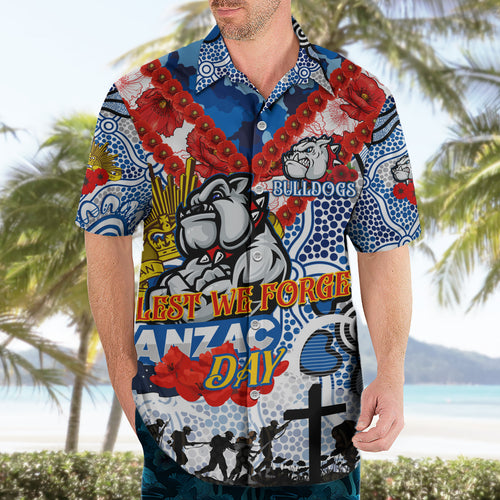 Personalised Bulldogs ANZAC Day Hawaiian Shirt Aboriginal Rising Sun