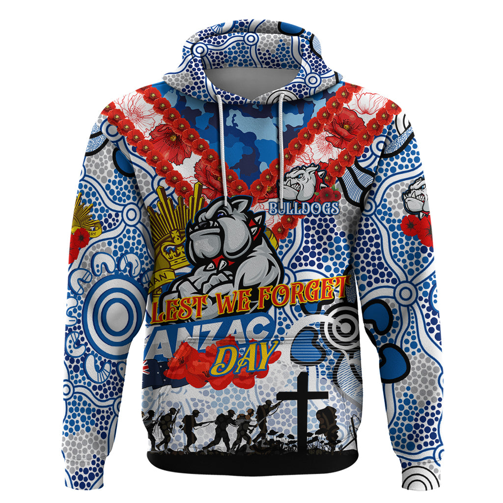 Personalised Bulldogs ANZAC Day Hoodie Aboriginal Rising Sun
