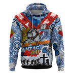 Personalised Bulldogs ANZAC Day Hoodie Aboriginal Rising Sun