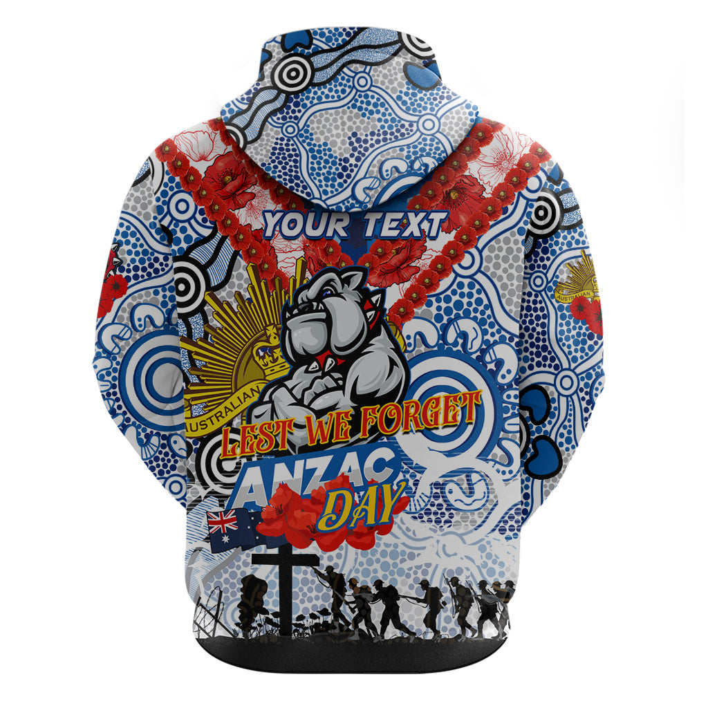 Personalised Bulldogs ANZAC Day Hoodie Aboriginal Rising Sun