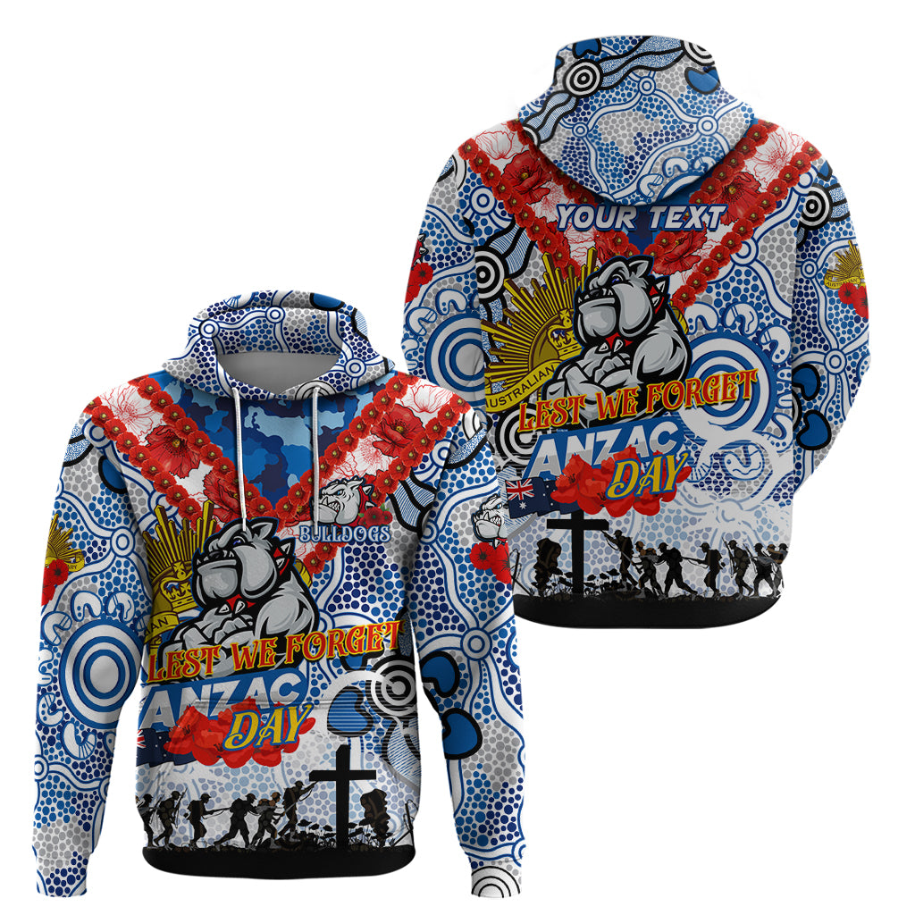 Personalised Bulldogs ANZAC Day Hoodie Aboriginal Rising Sun