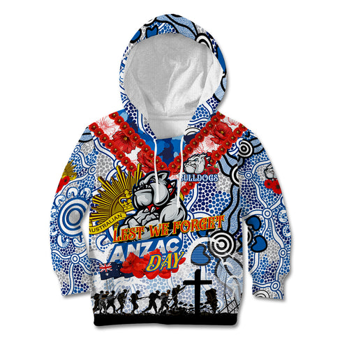 Personalised Bulldogs ANZAC Day Kid Hoodie Aboriginal Rising Sun