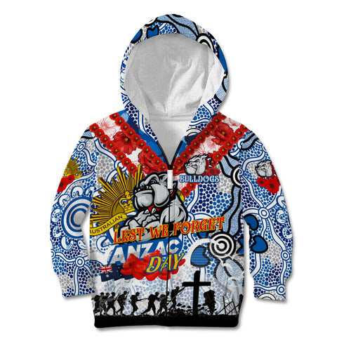 Personalised Bulldogs ANZAC Day Kid Hoodie Aboriginal Rising Sun