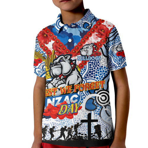 Personalised Bulldogs ANZAC Day Kid Polo Shirt Aboriginal Rising Sun