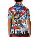 Personalised Bulldogs ANZAC Day Kid Polo Shirt Aboriginal Rising Sun