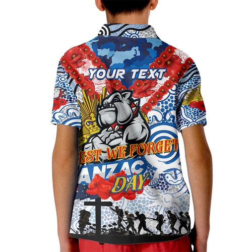 Personalised Bulldogs ANZAC Day Kid Polo Shirt Aboriginal Rising Sun