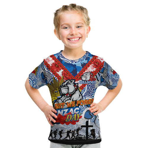 Personalised Bulldogs ANZAC Day Kid T Shirt Aboriginal Rising Sun