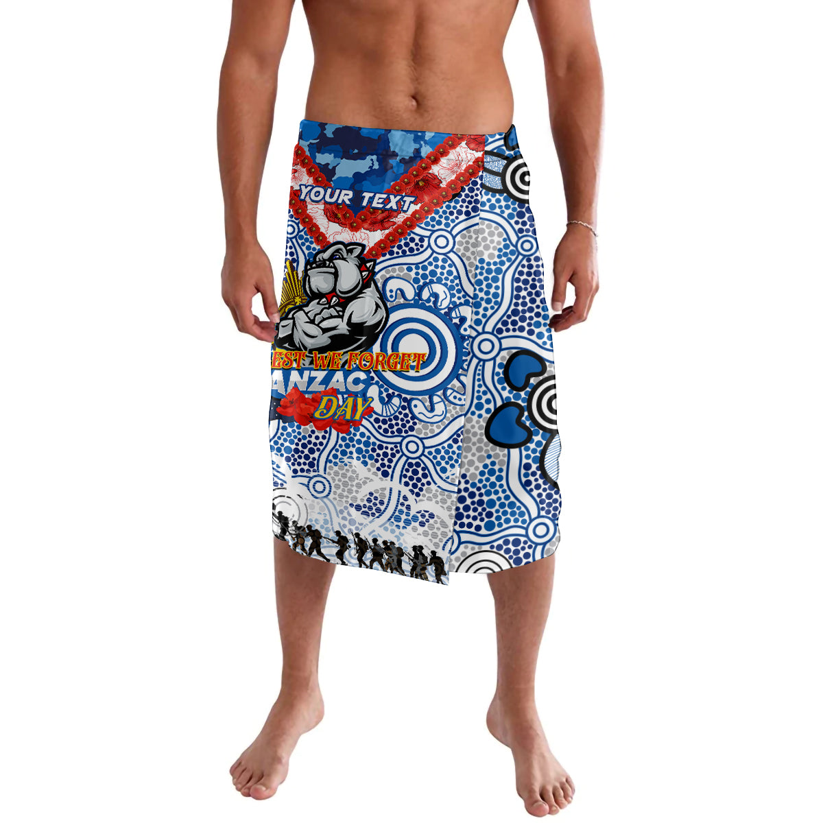 Personalised Bulldogs ANZAC Day Lavalava Aboriginal Rising Sun